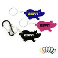 Jumbo Size Pig Shape Aluminum Bottle Opener w/ Split Key Ring & Carabiner